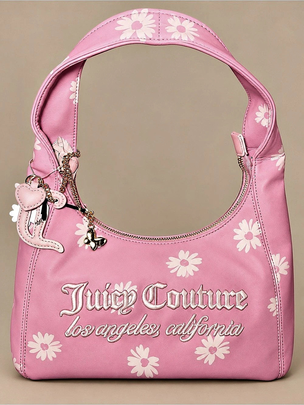 NWT Juicy Couture Daisy For Juicy Pink Hobo Shoulder Bag Floral Charms